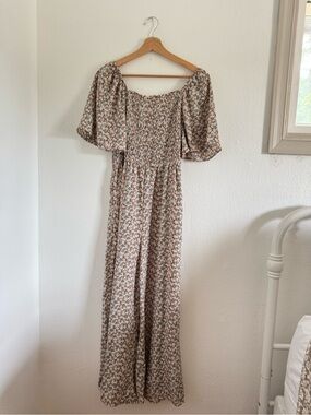 Floral Off-Shoulder jumpsuit  in Cream and Brown